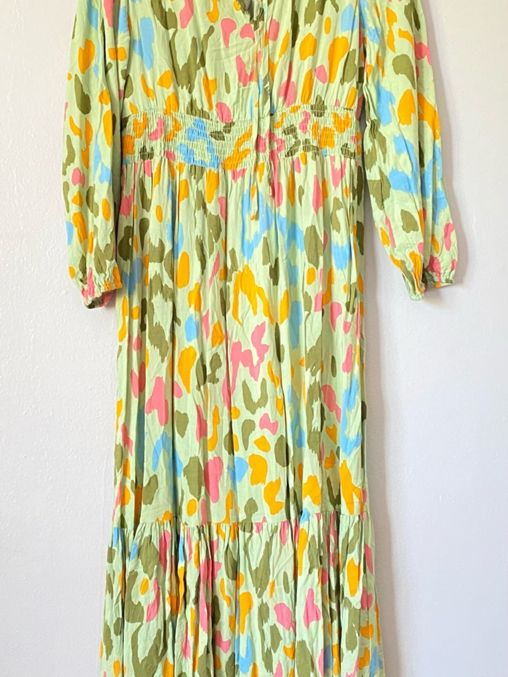 Boho Women’s Large Cheetah Print Smocked Waist Ruffle Legs Maxi Dress